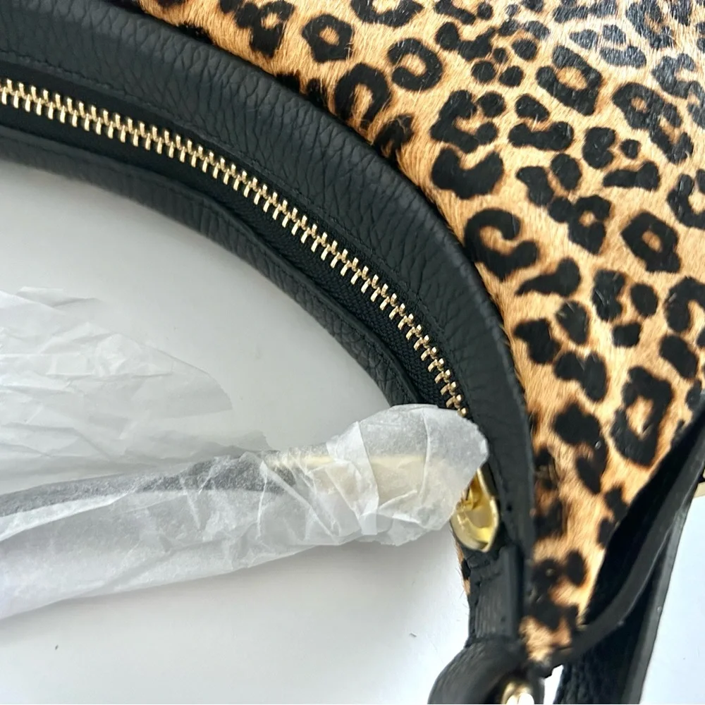 🍂NWT Talbots Leopard Calf Hair Crescent Shoulder Bag